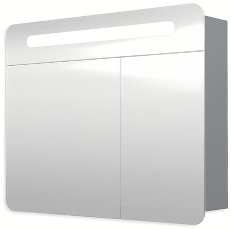 Pilkai sidabrinės spalvos veidrodinė spintelė Naturel 80x65 cm su dvejomis durelėmis ir LED apšvietimu