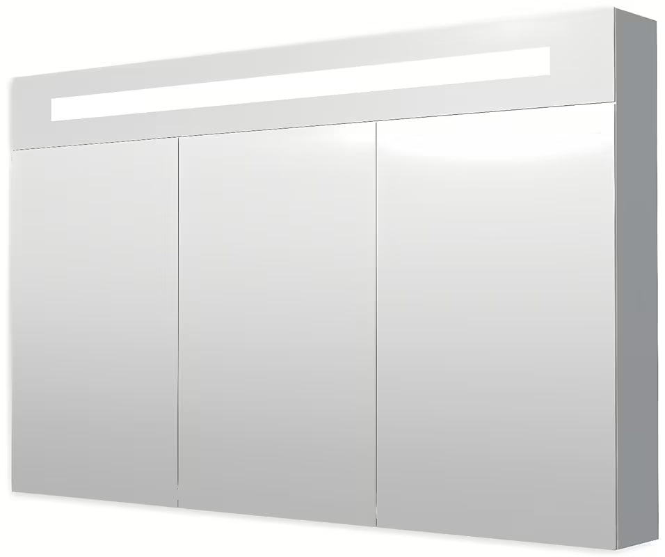 Veidrodinė spintelė Naturel 120x75 cm pilkai sidabrinės spalvos, su trejomis veidrodinėmis durelėmis ir LED apšvietimu