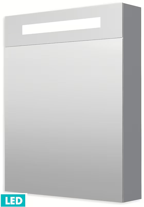 Veidrodinė spintelė Naturel 60x75 cm pilkai sidabrinės spalvos su LED apšvietimu su veidrodinėmis durelėmis.