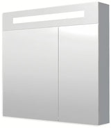 Pilkai sidabrinės spalvos veidrodinė spintelė Naturel 80x75 cm su dvejomis veidrodinėmis durelėmis ir LED apšvietimu.