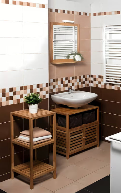 Stovintis lentyna Naturel Home riešuto dekoro, iš medžio masyvo, su matiniu paviršiumi