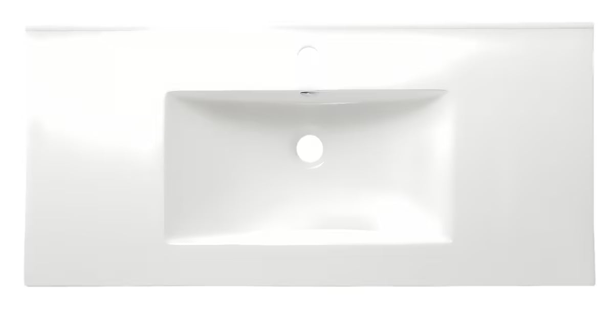 Baltas keraminis baldinis praustuvas Naturel Modena 101x46 cm, su centrine anga pro maišytuvui