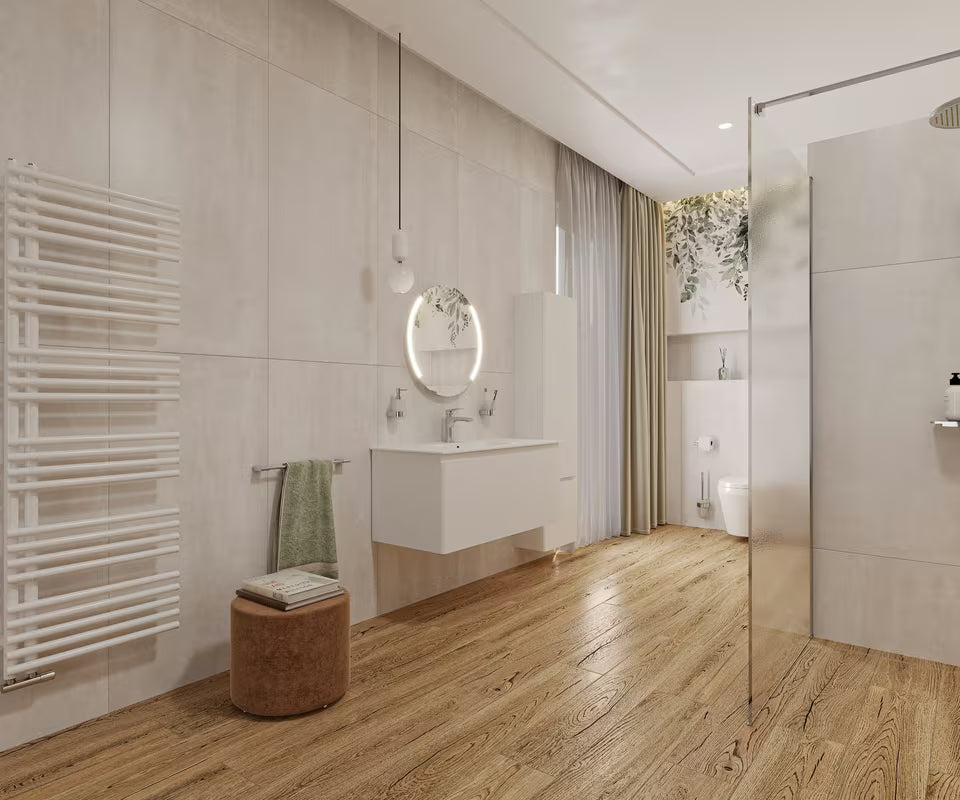 Baltas keraminis baldinis praustuvas Naturel Modena 101x46 cm, su centrine anga pro maišytuvui