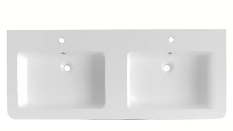 Baltas baldinis dvigubas praustuvas Naturel Pavia 120x49 cm iš lieto marmuro su dviem angomis maišytuvui