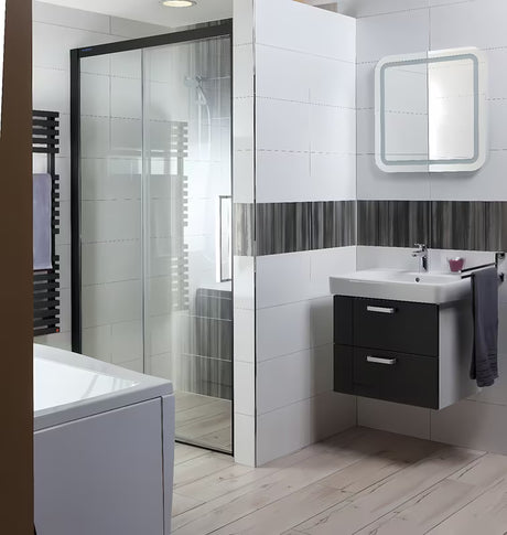 Kvadratinis LED veidrodis Naturel Pavia 60x60 cm su perimetriniu apšvietimu ir nuožulniais kraštais