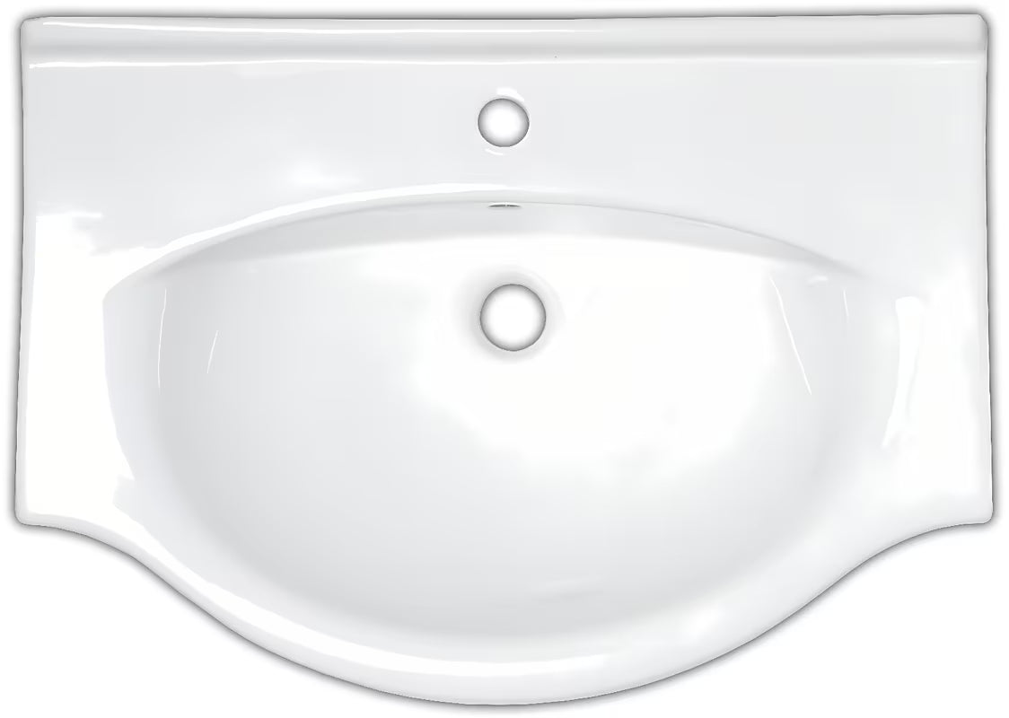Baltas keraminis baldinis praustuvas Naturel Pro 81 x 50 cm su anga pro maišytuvui per vidurį