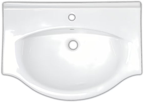 Baltas keraminis baldinis praustuvas Naturel Pro 81 x 50 cm su anga pro maišytuvui per vidurį