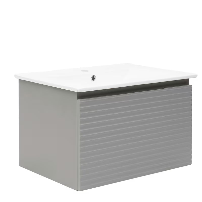 Pakabinama vonios spintelė Naturel Savona su keraminiu praustuvu, matinės pilkos spalvos