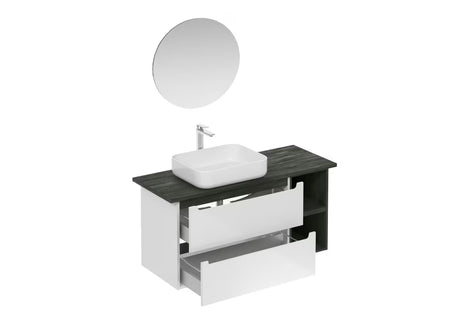 Vonios kambario Baldų Komplektas Naturel Stilla baltos blizgios spalvos su juodo betono spalvos elementais