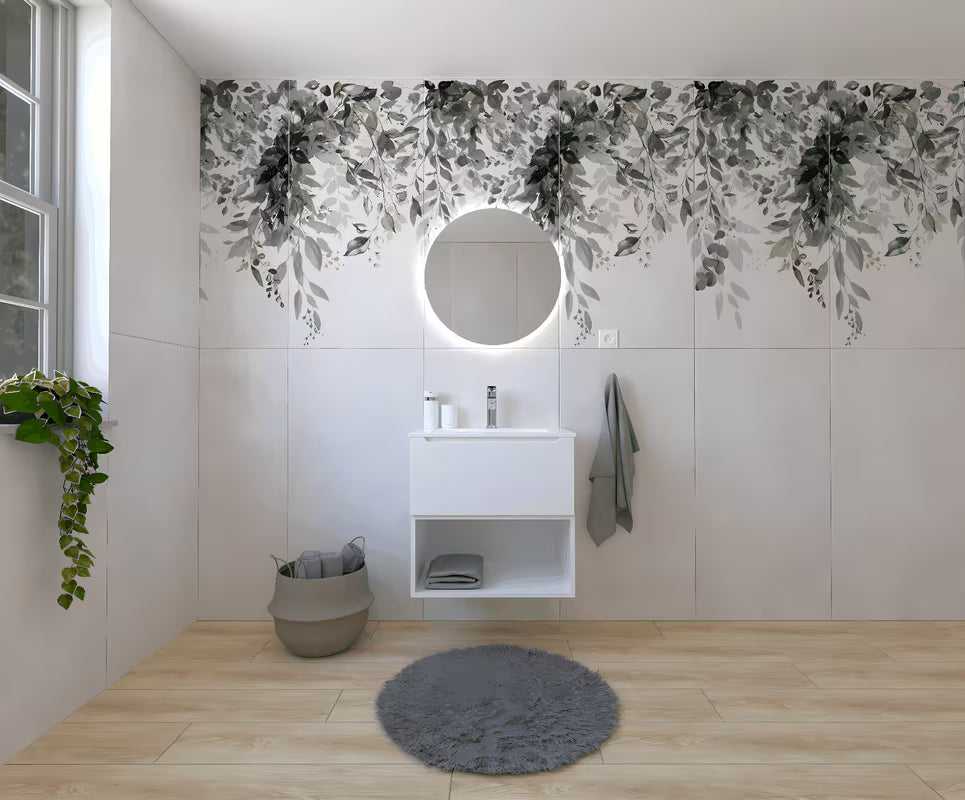 Vonios kambario Baldų Komplektas Naturel Stilla baltos blizgios spalvos su praustuvu ir LED veidrodžiu