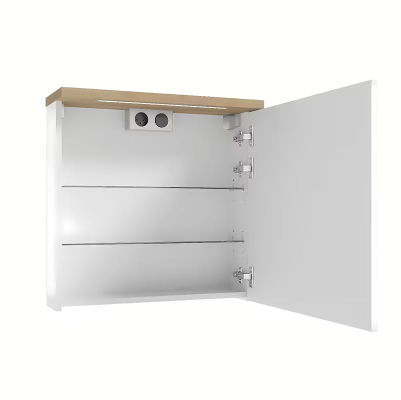 Balta veidrodinė spintelė Naturel Stilla 60x60 cm su viršutiniu LED apšvietimu ir durelėmis