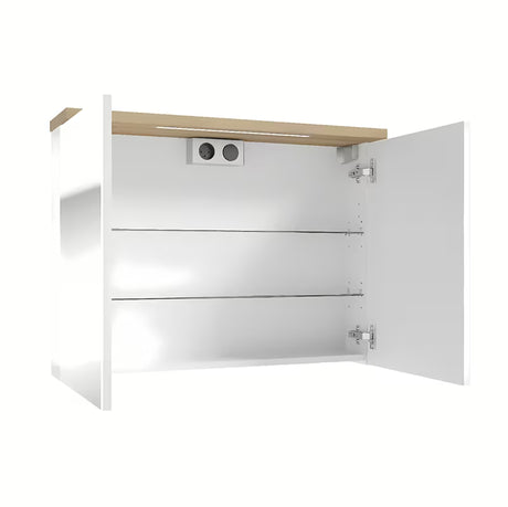 Balta veidrodinė spintelė Naturel Stilla 80x60 cm su LED apšvietimu ir durelėmis