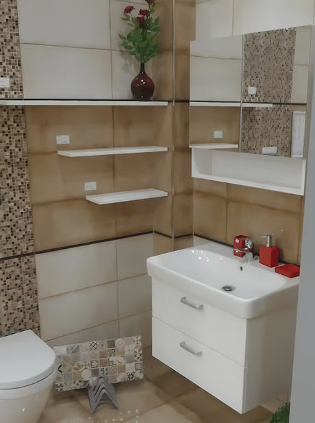 Veidrodinė spintelė Naturel Vario Dekor 75x68,6 cm baltos matinės spalvos su stiklinėmis lentynėlėmis