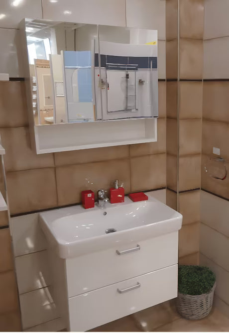 Veidrodinė spintelė Naturel Vario Dekor 75x68,6 cm baltos matinės spalvos su stiklinėmis lentynėlėmis