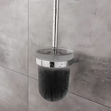 WC šepetys Nimco Bormo, chromo spalvos, su matinio stiklo indu ir juodu šepečiu