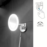 LED kosmetinis veidrodėlis Nimco chromo apdailos, su 5× didinimu ir lietimui jautriu apšviestu jungikliu.