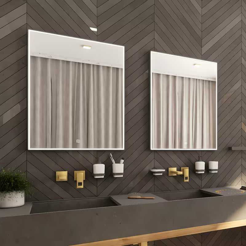 Nimco apšviestas LED veidrodis 60x80 cm, juodos spalvos, su apšvietimu perimetru