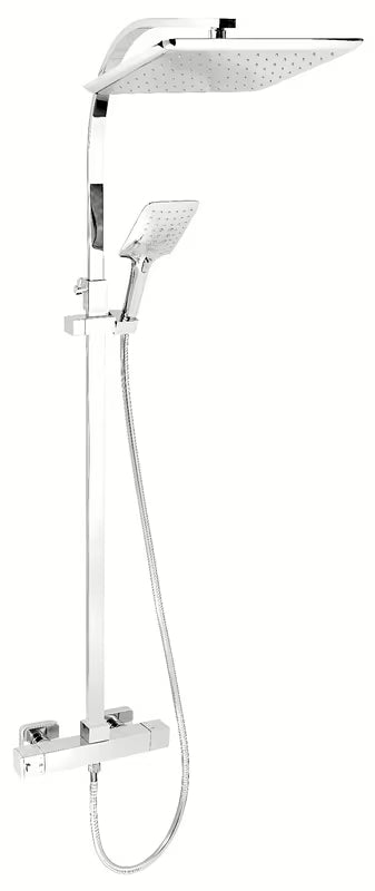 Novaservis Aquasave dušo sistema chromo spalvos su termostatiniu maišytuvu, su 280x280 mm viršutine dušo galva ir rankiniu dušu.