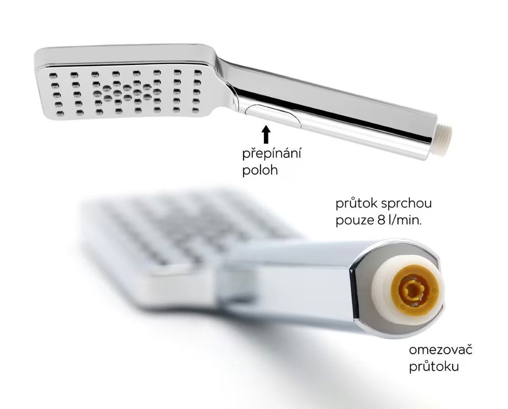 Dušo komplektas Novaservis Metalia 54 chromo spalvos, su rankiniu dušeliu, muiline, dušo stovu ir metaline AntiTwist žarna.