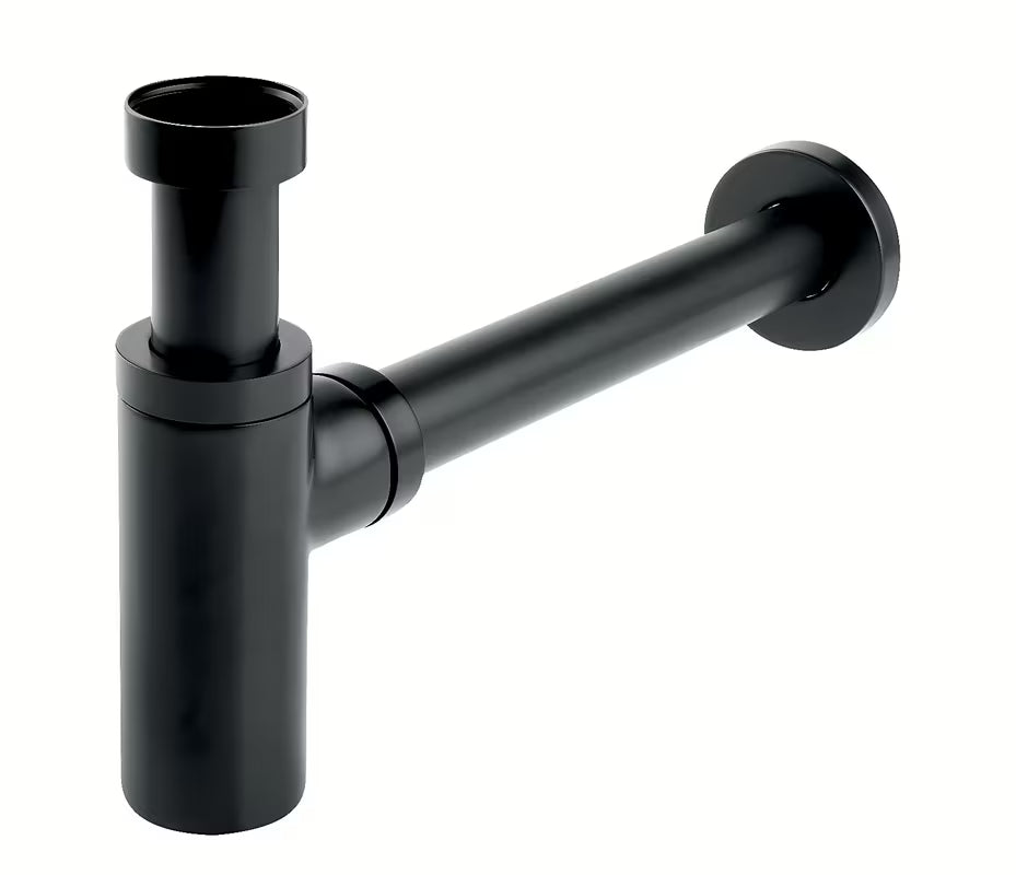 Visiškai metalinis praustuvo sifonas Novaservis matinės juodos spalvos su 32 mm nuotaku.