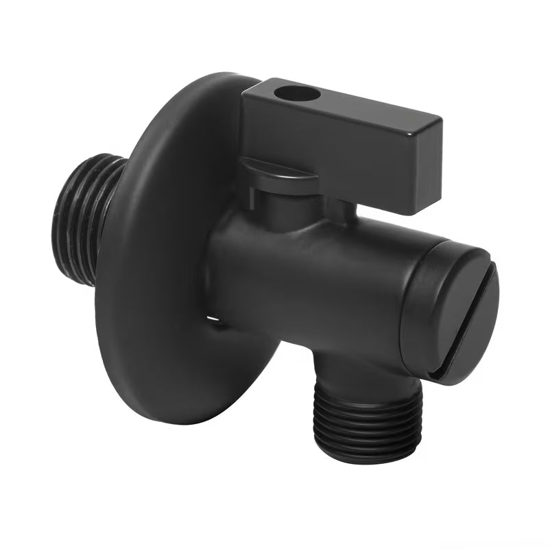 Juodas kampinis ventilis Optima su integruotu filtru, pro prijungimas praustuvo maišytuvai arba KLOZETAS