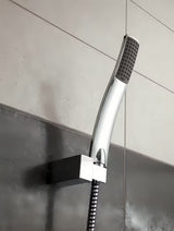 Optima rankinio dušo komplektas chromo spalvos su rankine dušo galvute, laikikliu ir dušo žarna