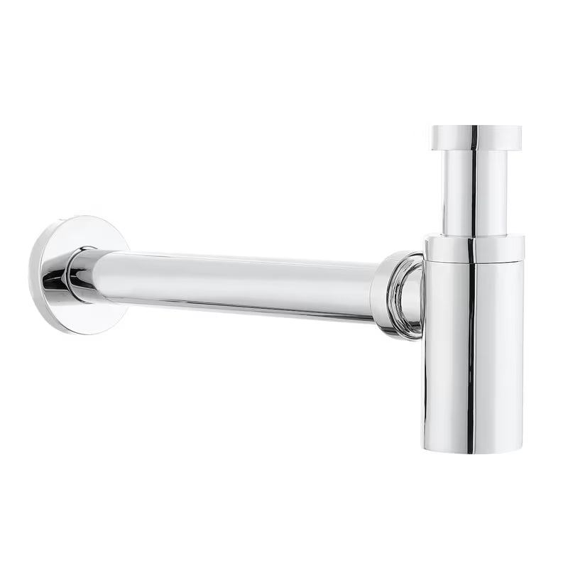 Chromuotas dizaineriškas praustuvo sifonas Optima Chrome, 32 mm skersmens, pro moderniam vonios kambariui.