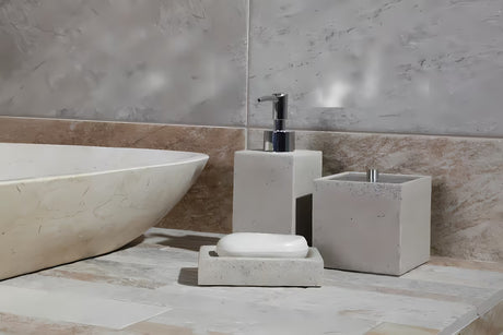 Laisvai pastatomas muilinė Optima Supera iš polirezino, light-limestone dekoro