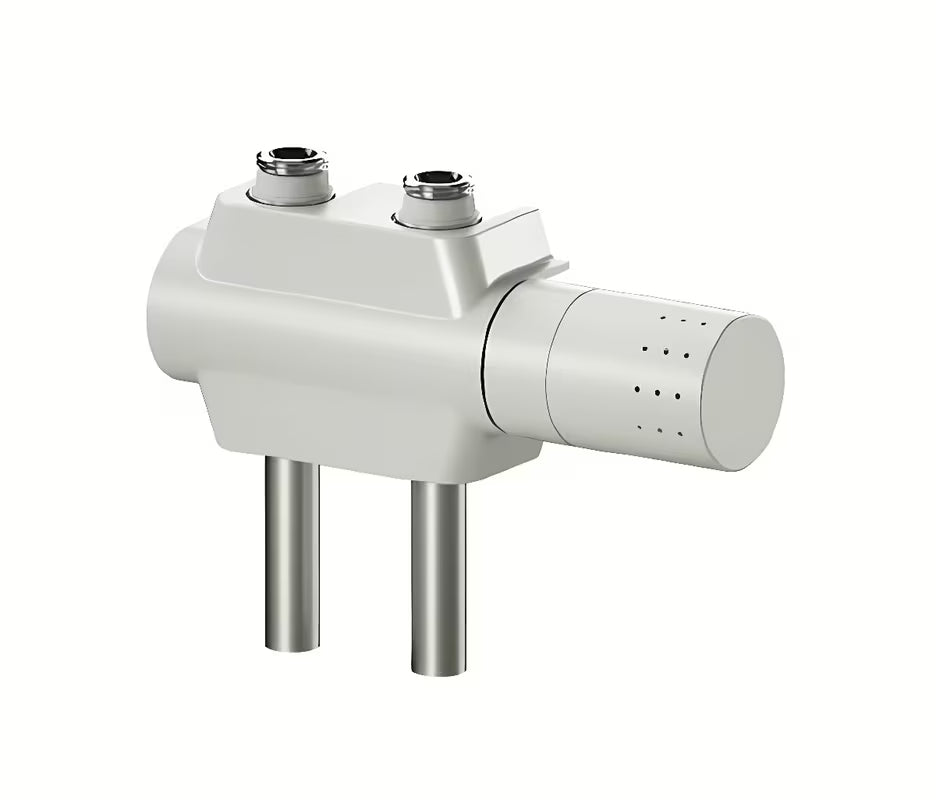 Baltas universalus termostatinis ventilis pro rankšluosčių džiovintuvai su centriniu prijungimu ir 50 mm atstumu tarp ašių