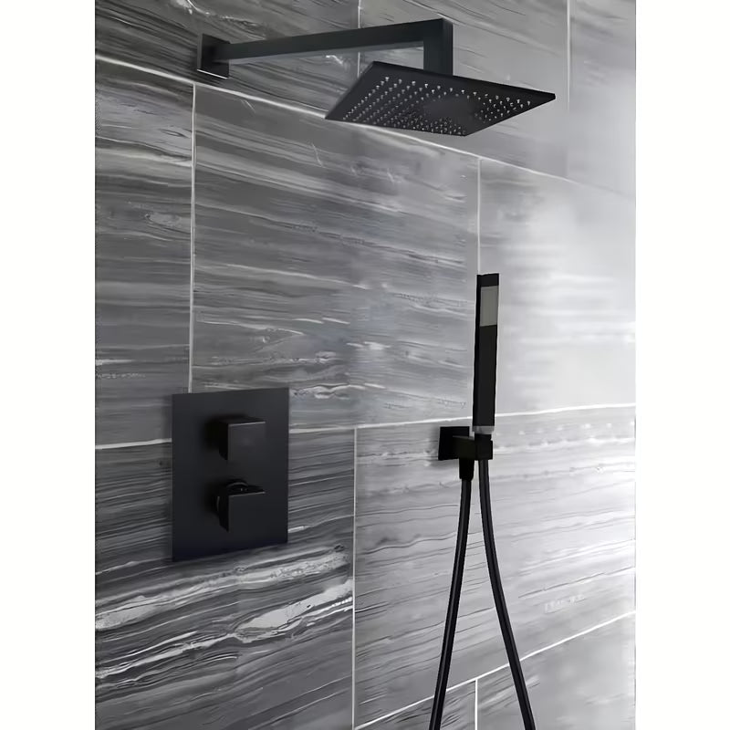 Matinės juodos spalvos viršutinis dušas Paffoni Syncro King 300 x 300 x 8 mm su pasukamu šarnyru ir apsauga nuo kalkių nuosėdų.