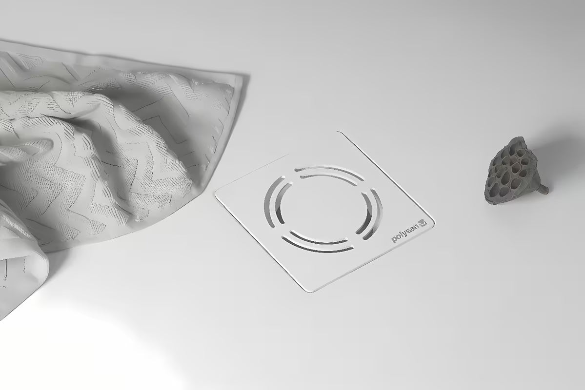 Polysan Flexia sifonas dušo padėklui balta pro, nutekėjimo anga 90 mm su nerūdijančio plieno dangteliu