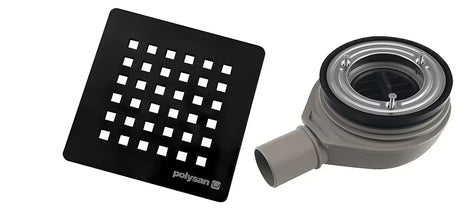 Polysan Flexia sifonas dušo padėklui dušo padėklui su juodu nerūdijančio plieno dangteliu pro, nutekėjimo anga 90 mm