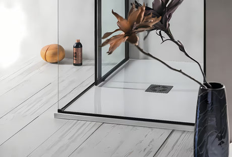 Balta stačiakampis dušo padėklas Polysan Flexia iš lieto marmuro, 120x100 cm.