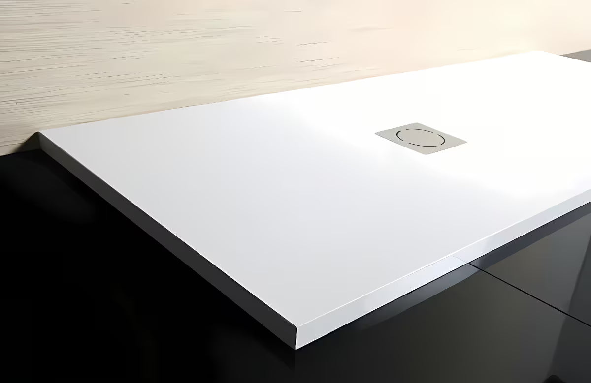 Balta stačiakampis dušo padėklas Polysan Flexia iš lieto marmuro 130x90 cm