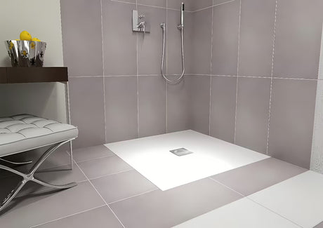 Balta stačiakampis dušo padėklas Polysan Flexia 110x100 cm iš lieto marmuro.