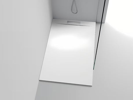 Balta dušo padėklas Polysan Kazuko iš lieto marmuro pro dušo kabina