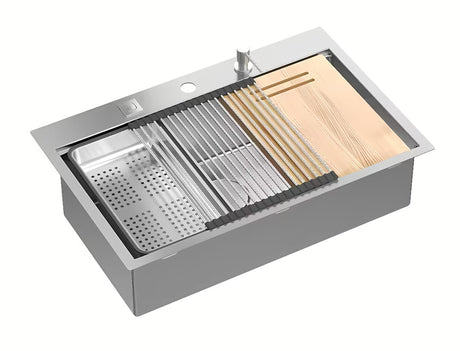 Nerūdijančio plieno virtuvės plautuvė Quadron 76 x 49 cm, gylis 21 cm, pro montavimas ant stalviršio 