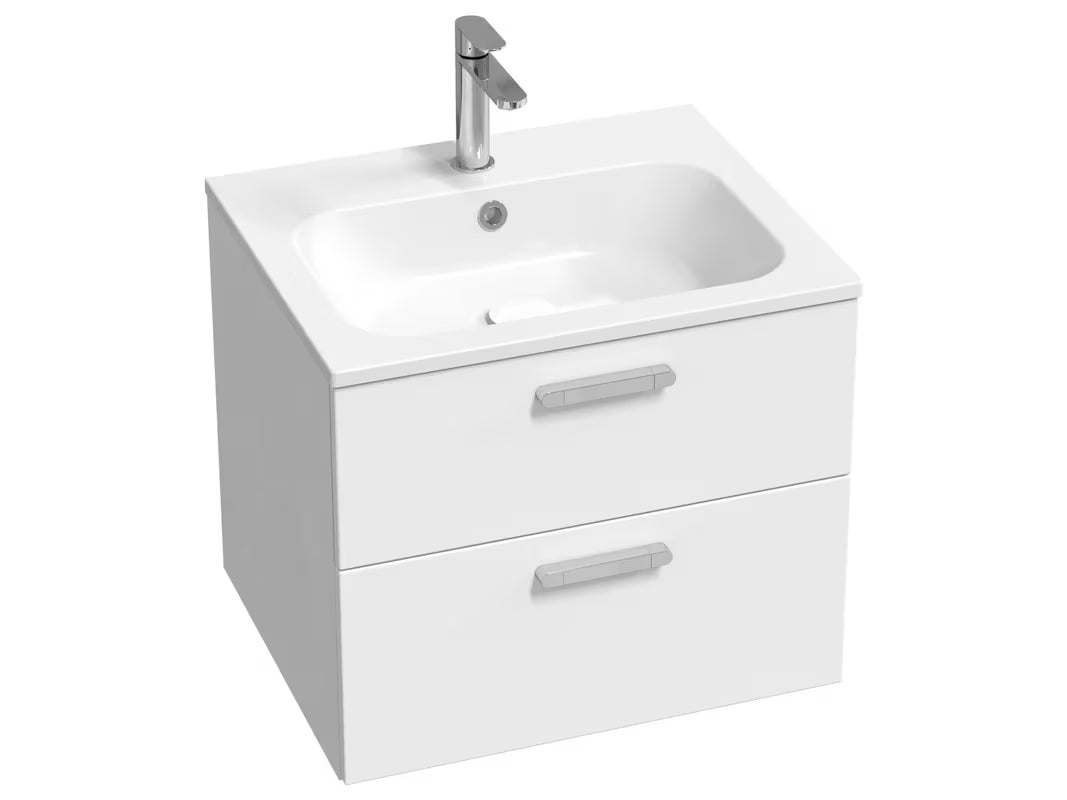 Baltas baldinis praustuvas Ravak Chrome Slim 60 x 49 cm iš lieto marmuro su persipylimu