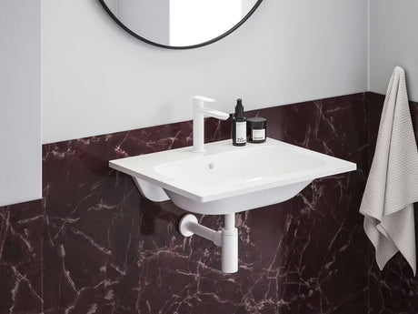 Baltas baldinis praustuvas Ravak Chrome Slim 60 x 49 cm iš lieto marmuro su persipylimu