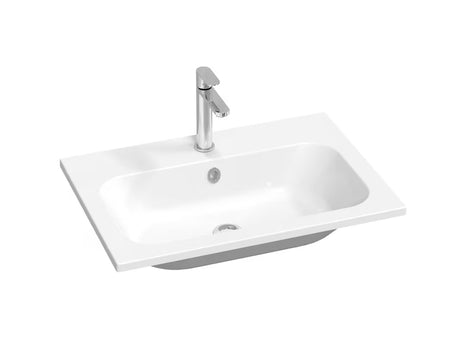 Baltas plonasienis baldinis praustuvas Ravak Chrome Slim iš lieto marmuro su persipylimu