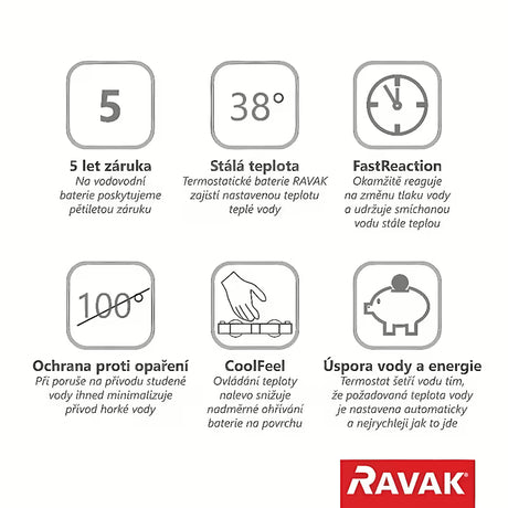 Termostatinė sieninė dušo maišytuvas Ravak Termo chromo spalvos, su CoolFeel technologija.