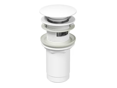 Balta matinė praustuvo dugno vožtuvas Ravak Click-Clack pro praustuvui su persipylimu, viršutinės dalies skersmuo 62 mm.