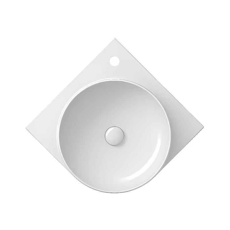 Baltas keraminis kampiniai įleidžiamas praustuvas Ravak Yard 45x45 cm su įleista daiktų pasidėjimo vieta