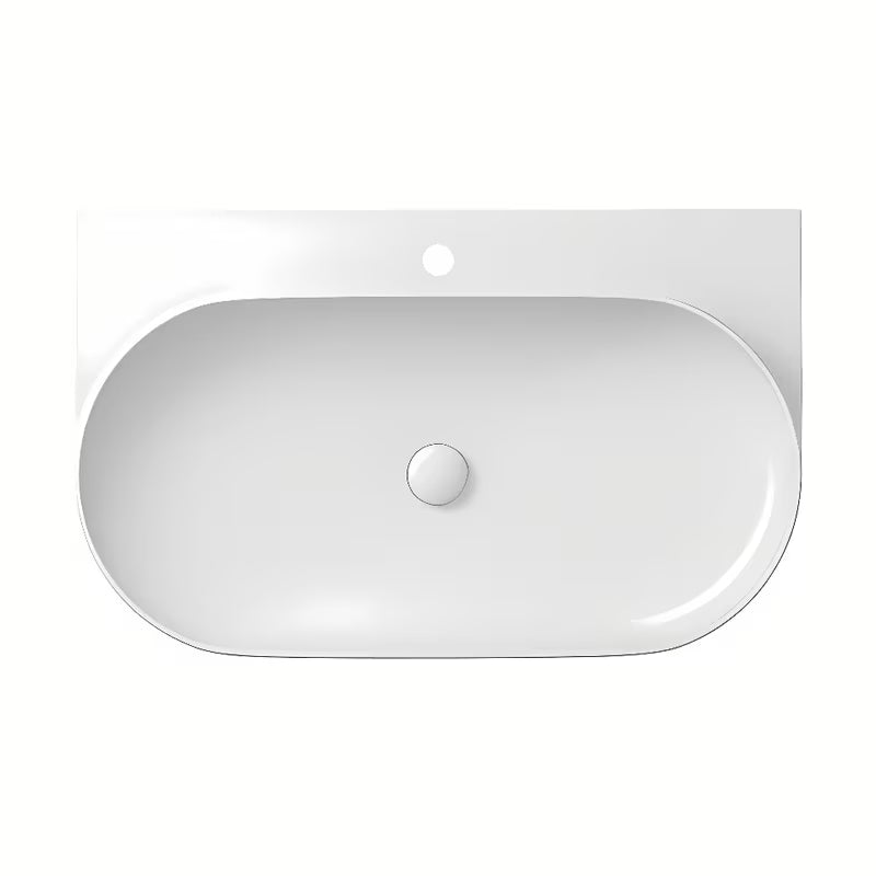 Baltas keraminis įleidžiamas praustuvas Ravak Yard 80,5x50 cm, minimalistinės formos, su daiktų pasidėjimo vieta