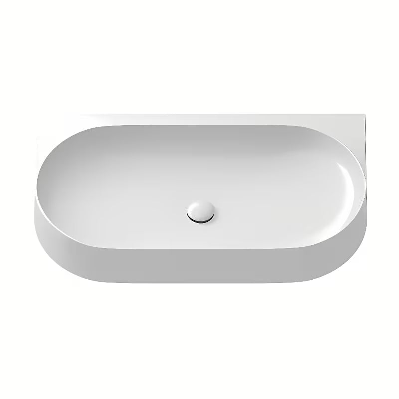 Baltas keraminis įleidžiamas praustuvas Ravak Yard 80,5x50 cm, minimalistinės formos, su daiktų pasidėjimo vieta