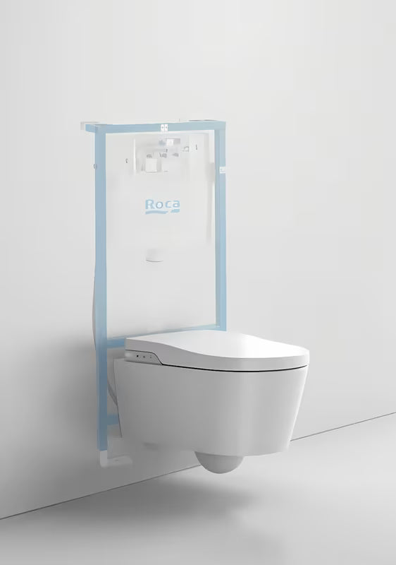 Pakabinamas KLOZETAS Roca Inspira In-Wash su integruota bidė funkcija, baltos spalvos, Rimless.