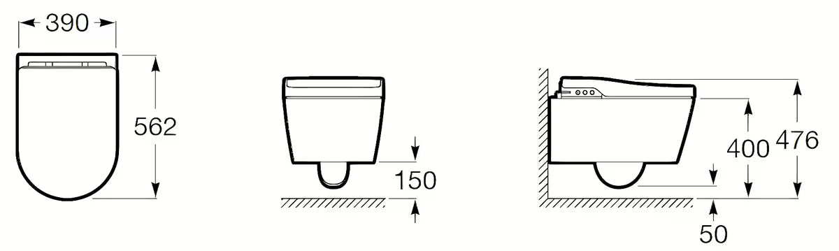 Pakabinamas KLOZETAS Roca Inspira In-Wash su integruota bidė funkcija, baltos spalvos, Rimless.