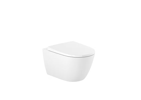 Baltas pakabinamas KLOZETAS Roca Ona rimless  su Roca Rimless technologija ir paslėptu tvirtinimu.