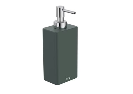 Laisvai pastatomas skysto muilo dozatorius Roca Ona matinės žalios spalvos, pagaminta iš ABS plastiko, 200 ml talpos.