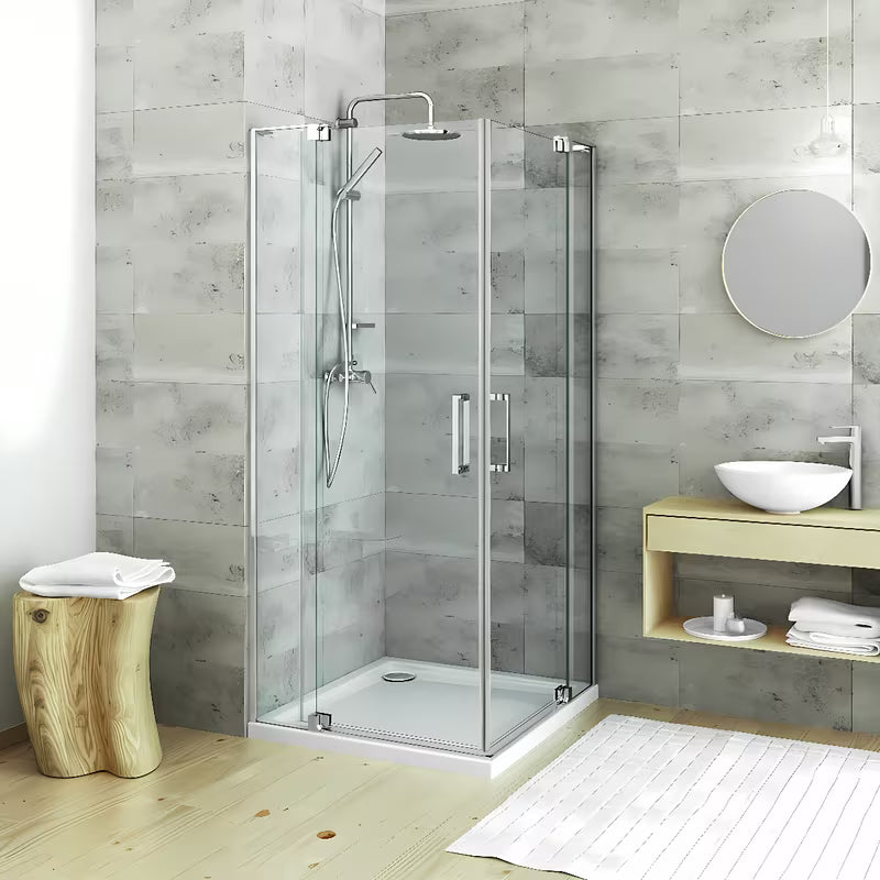 Berėmės vienvėrės dušo durys Roth Elegant Neo Line 80 cm blizgaus chromo spalvos su skaidriu stiklu.